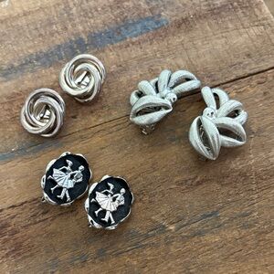 Bundle of Elegant silver tone clip earring set